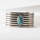 Vintage Navajo Wide Silver Cuff with Turquoise
