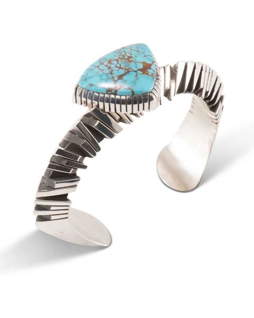 Isaiah Ortiz Hand Cut Sterling Silver Cuff with Royston Turquoise