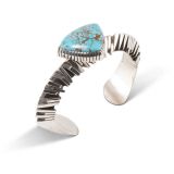 Isaiah Ortiz Hand Cut Sterling Silver Cuff with Royston Turquoise