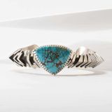 Isaiah Ortiz Hand Cut Sterling Silver Cuff with Royston Turquoise