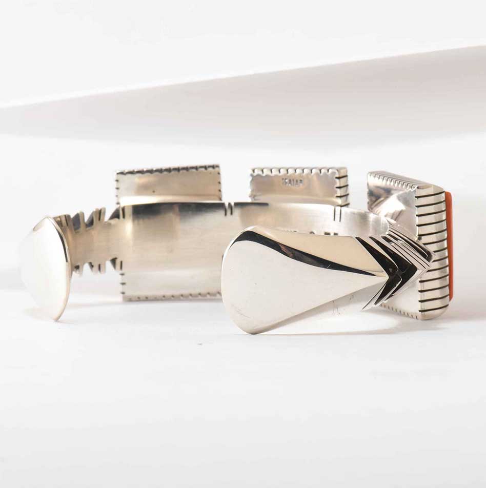 Isaiah Ortiz Three Stone Spiny Oyster Shell Hand Cut Sterling Silver Cuff