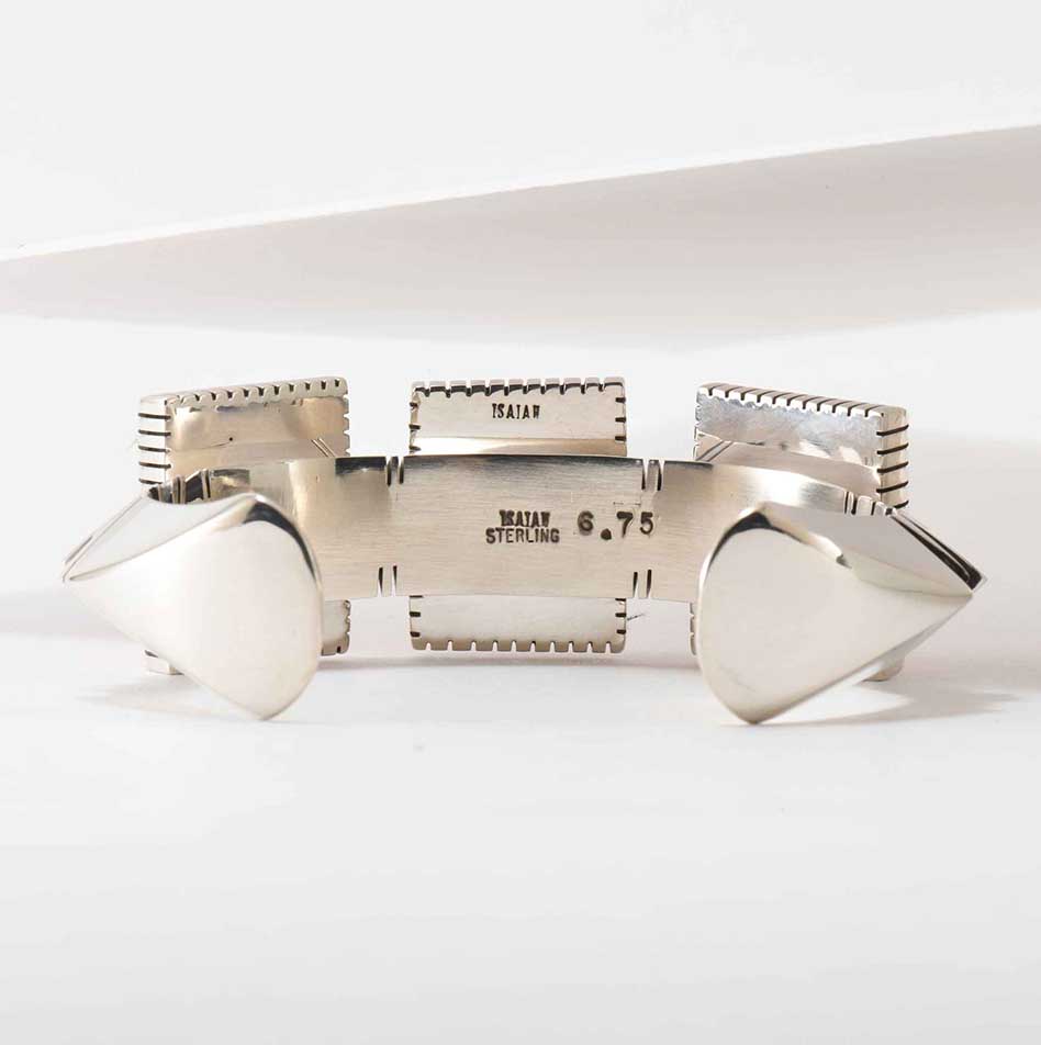 Isaiah Ortiz Three Stone Spiny Oyster Shell Hand Cut Sterling Silver Cuff