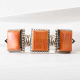 Isaiah Ortiz Three Stone Spiny Oyster Shell Hand Cut Sterling Silver Cuff