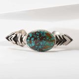 Isaiah Ortiz Hand Cut Sterling Silver Cuff with #8 Turquoise