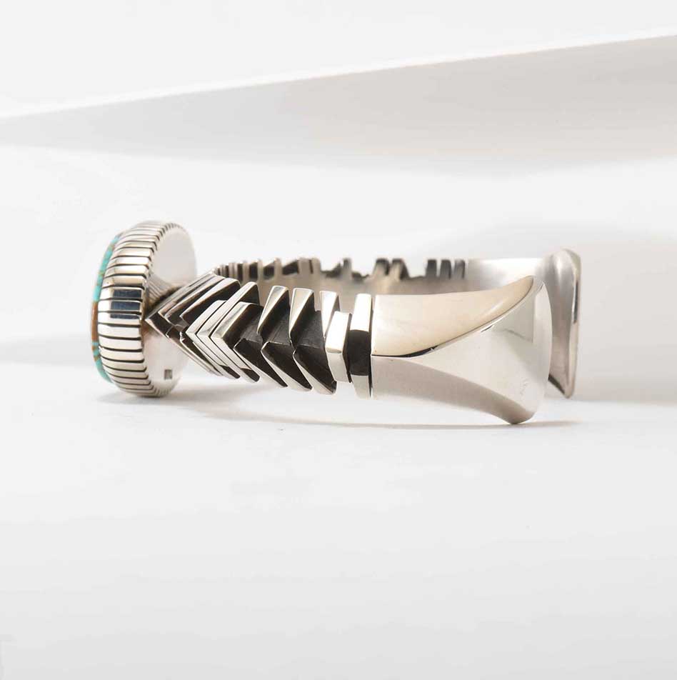 Isaiah Ortiz Hand Cut Sterling Silver Cuff with #8 Turquoise