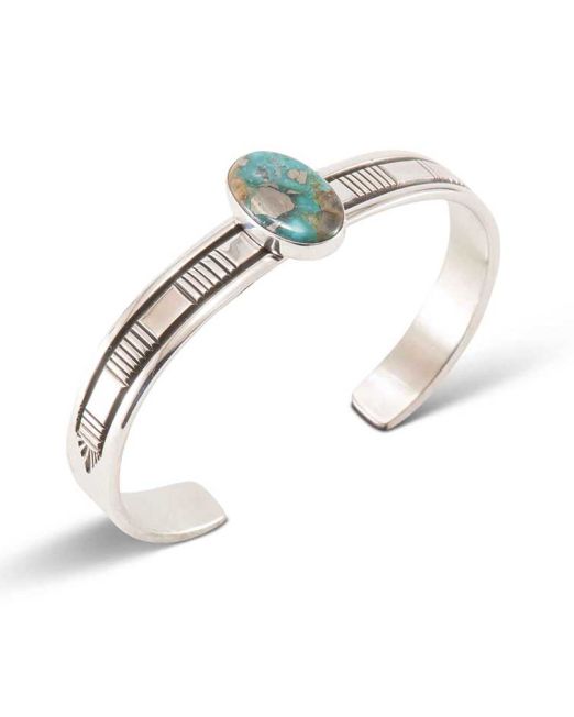 Bruce Morgan Turquoise and Stamped Sterling Silver Cuff