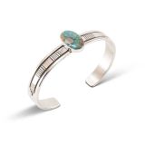 Bruce Morgan Turquoise and Stamped Sterling Silver Cuff
