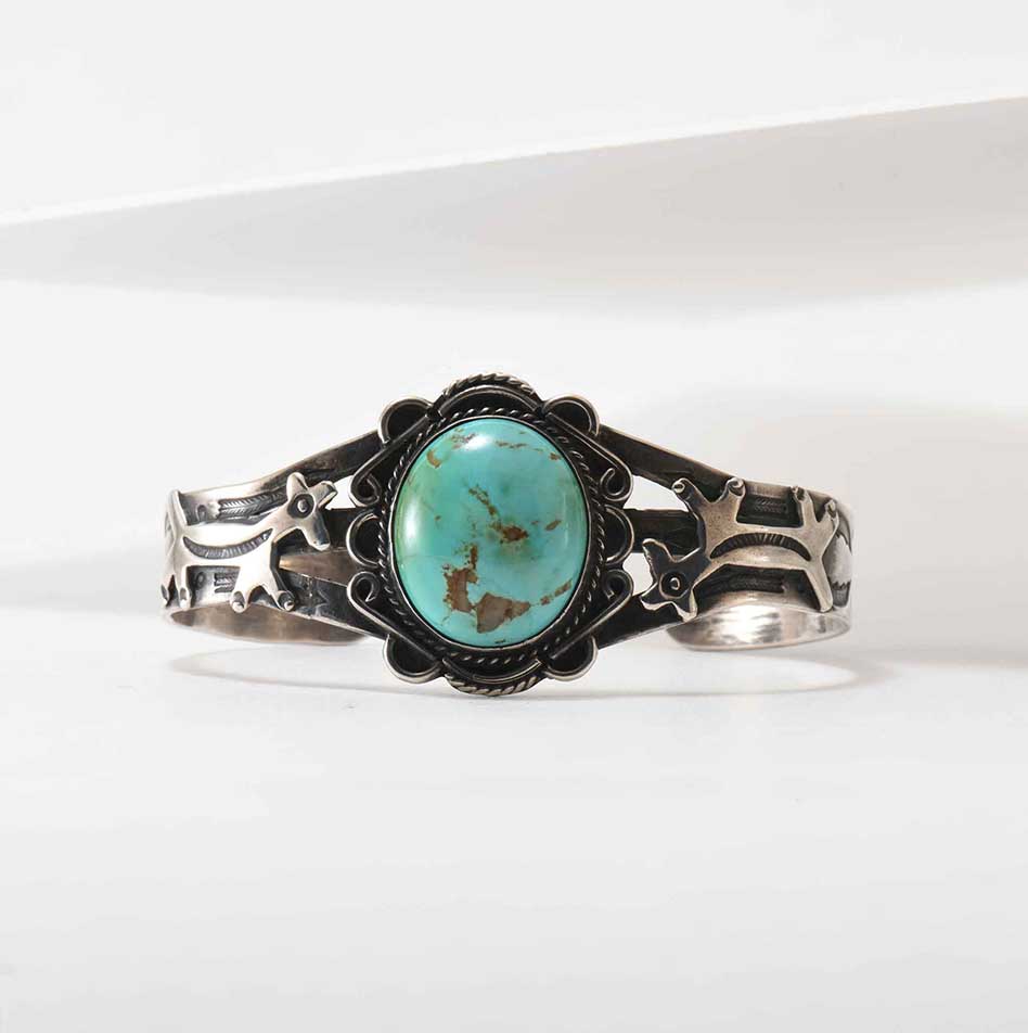 Fred Harvey Era Turquoise Cuff with Dog Motif