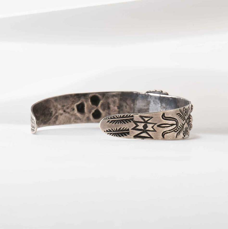 Fred Harvey Era Stamped Silver and Turquoise Cuff