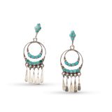 Dishta Style Turquoise Inlay Earrings with Dangles