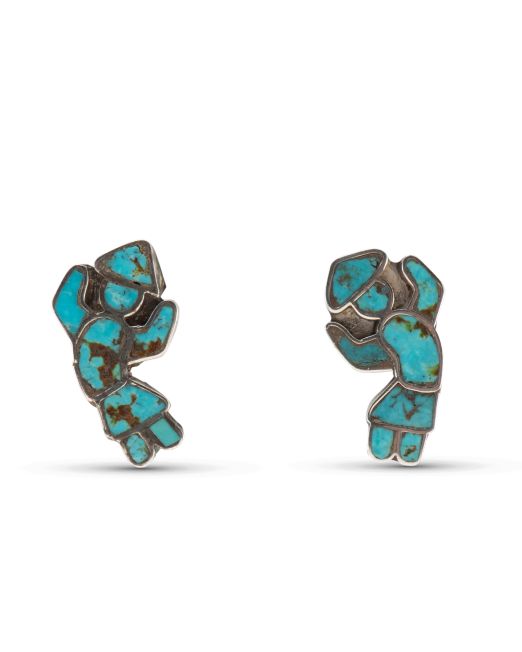 Vintage Zuni Inlay Turquoise Rainbow Man Screw Back Earrings
