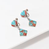 Vintage Zuni Turquoise and Coral Inlay Screw Back Earrings