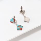 Vintage Zuni Turquoise and Coral Inlay Screw Back Earrings