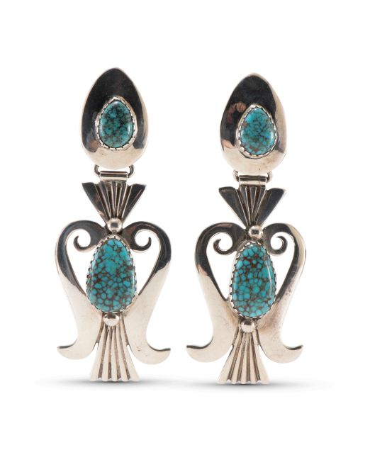 Lewis Lomay Sterling Silver and Natural Turquoise Clip On Earrings