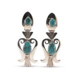 Lewis Lomay Sterling Silver and Natural Turquoise Clip On Earrings