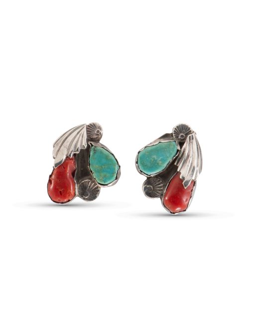 Dan Simplicio Turquoise and Coral Clip On Earrings