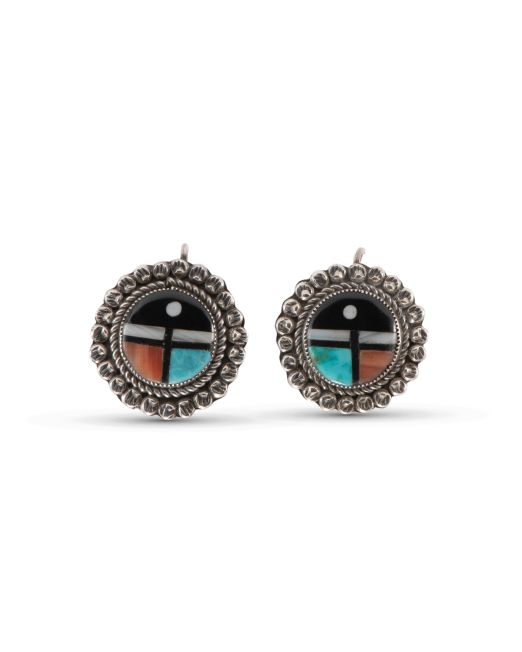 Vintage Zuni Inlay Sunface Screw Back Earrings