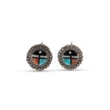 Vintage Zuni Inlay Sunface Screw Back Earrings