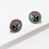 Vintage Zuni Inlay Sunface Screw Back Earrings