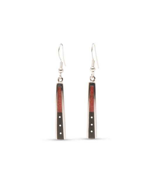 Jimmy Poyer Jet and Apple Coral Inlay Earrings