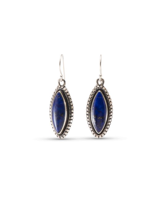 Kathy Secatero Lapis and Stamped Silver Earrings