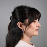 Kathy Secatero Lapis and Stamped Silver Earrings