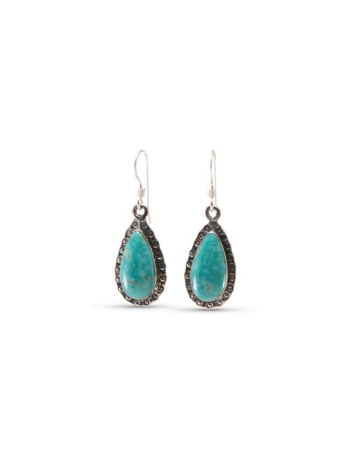 Terry Wood Turquoise and Stamped Silver Earrings