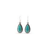 Terry Wood Turquoise and Stamped Silver Earrings