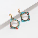 14Kt Gold Turquoise and Coral Inlay Earrings
