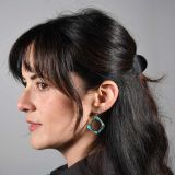 14Kt Gold Turquoise and Coral Inlay Earrings