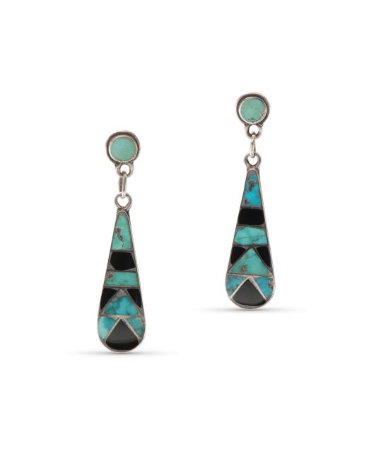 Vintage Zuni Turquoise and Jet Inlay Earrings