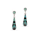 Vintage Zuni Turquoise and Jet Inlay Earrings