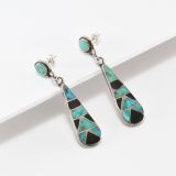 Vintage Zuni Turquoise and Jet Inlay Earrings