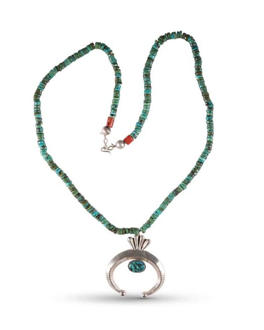 Mike Bird-Romero Beaded Persian Turquoise Necklace with Naja Pendant
