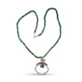 Mike Bird-Romero Beaded Persian Turquoise Necklace with Naja Pendant