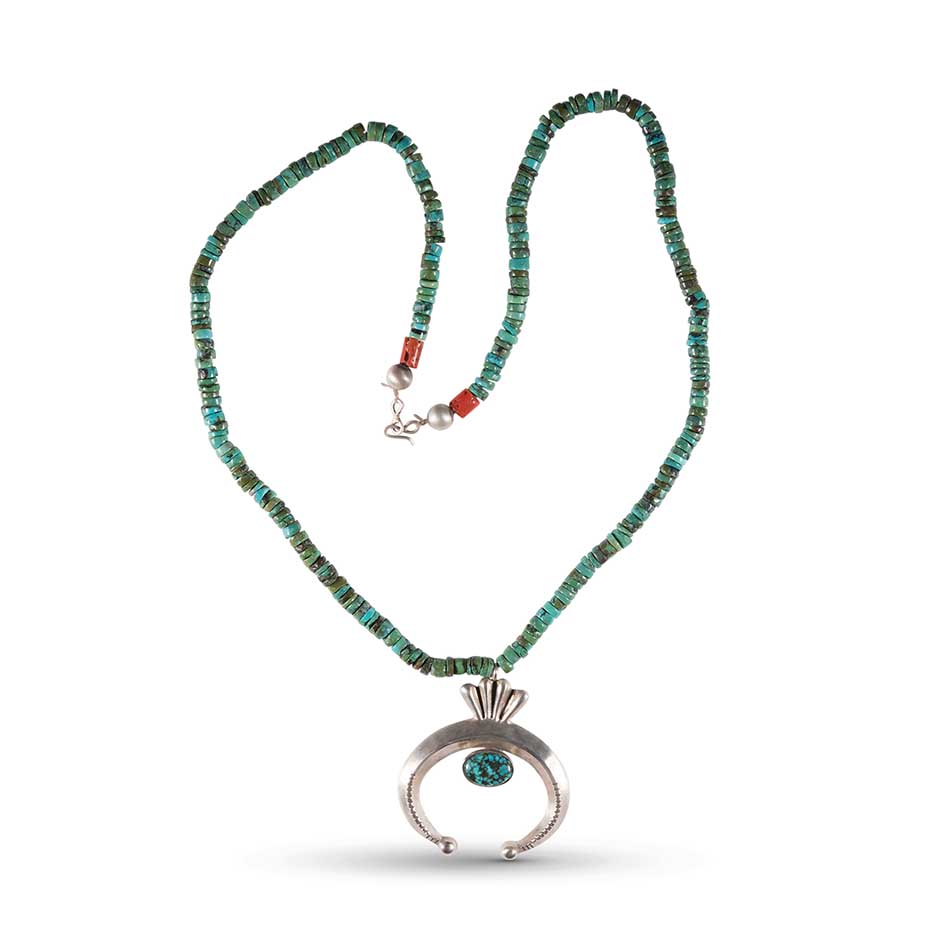 Mike Bird-Romero Beaded Persian Turquoise Necklace with Naja Pendant