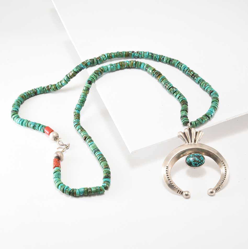 Mike Bird-Romero Beaded Persian Turquoise Necklace with Naja Pendant