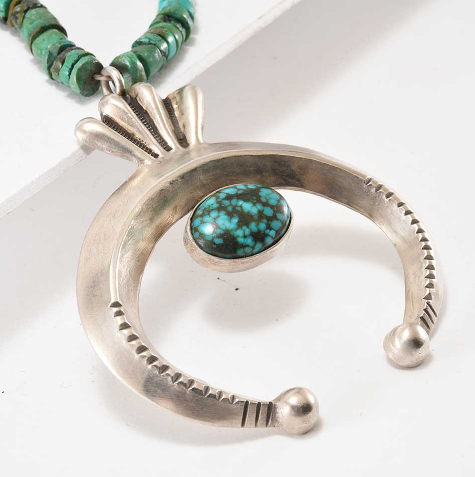 Mike Bird-Romero Beaded Persian Turquoise Necklace with Naja Pendant
