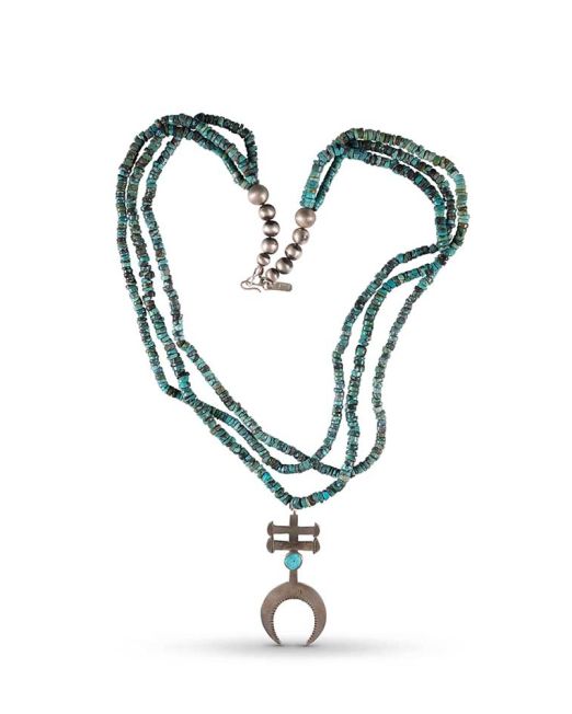 Mike Bird-Romero Beaded Turquoise Necklace with Coin Silver Pendant