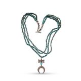 Mike Bird-Romero Beaded Turquoise Necklace with Coin Silver Pendant