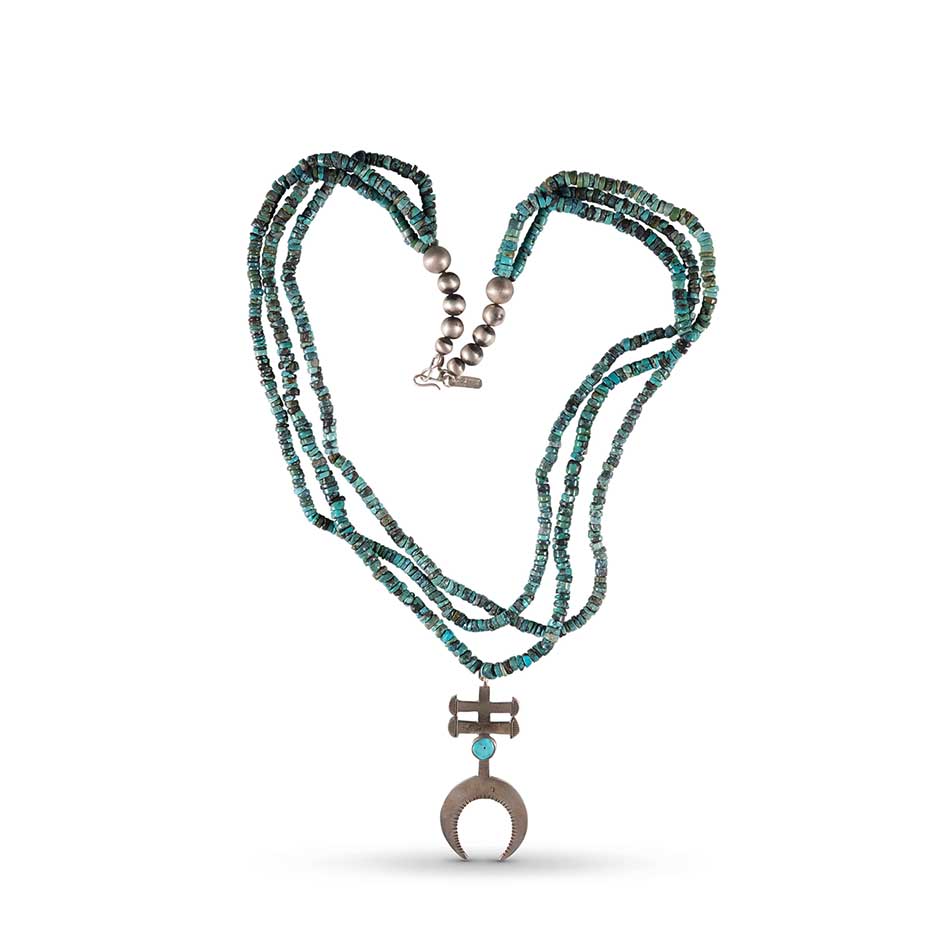 Mike Bird-Romero Beaded Turquoise Necklace with Coin Silver Pendant