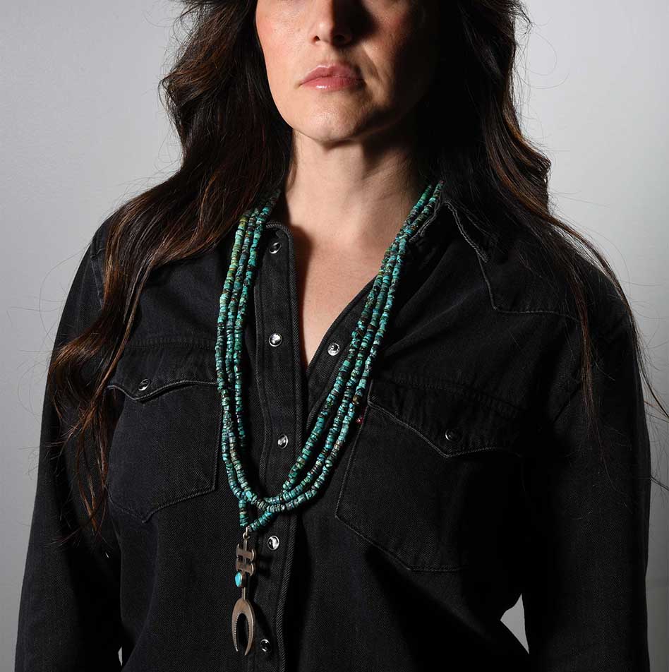 Mike Bird-Romero Beaded Turquoise Necklace with Coin Silver Pendant