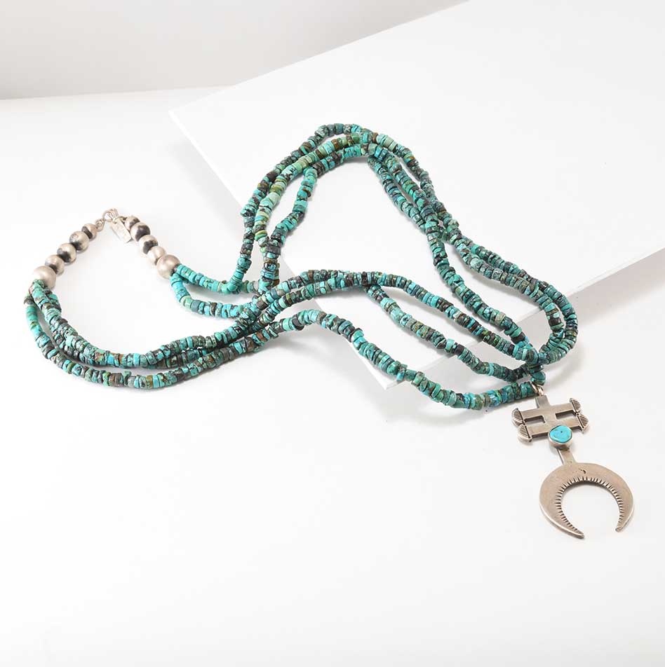 Mike Bird-Romero Beaded Turquoise Necklace with Coin Silver Pendant