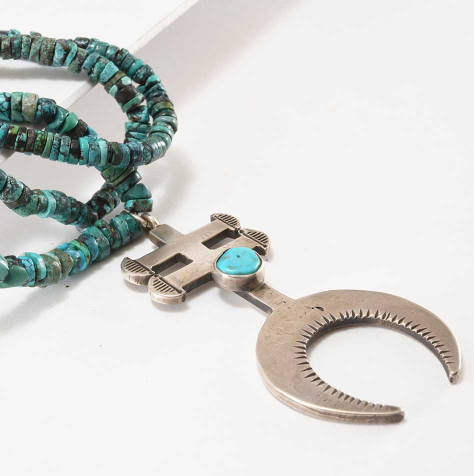 Mike Bird-Romero Beaded Turquoise Necklace with Coin Silver Pendant