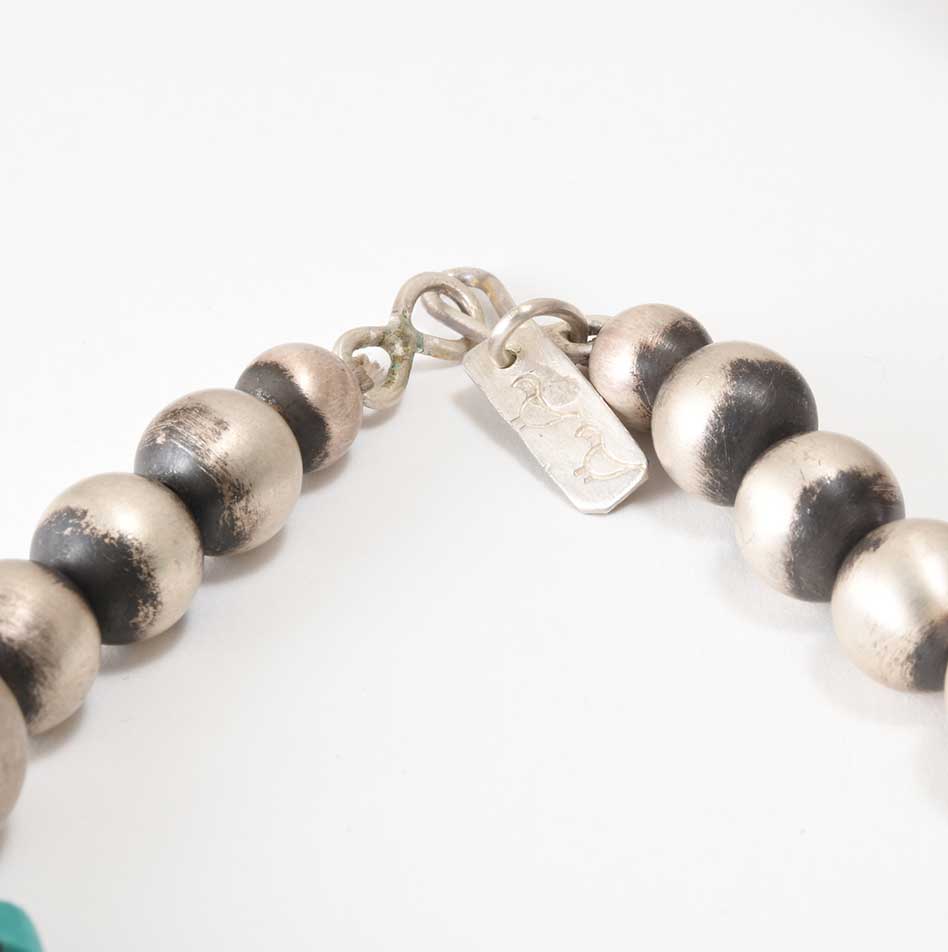 Mike Bird-Romero Beaded Turquoise Necklace with Coin Silver Pendant