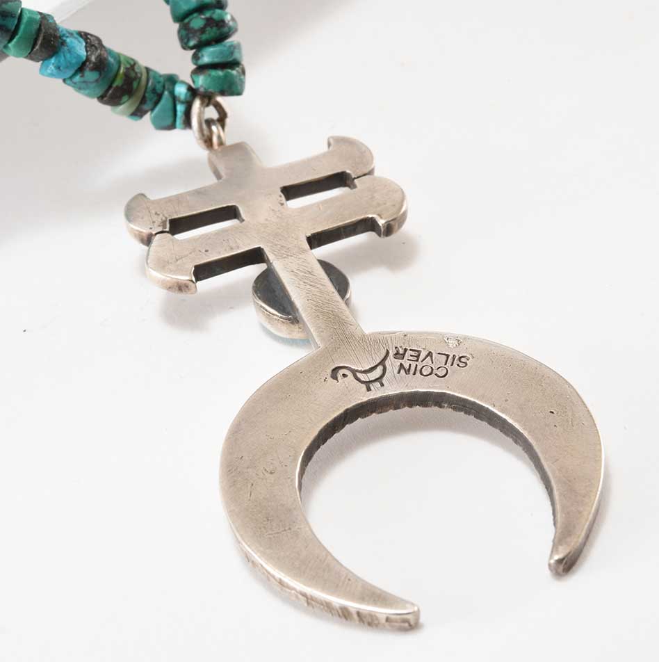 Mike Bird-Romero Beaded Turquoise Necklace with Coin Silver Pendant