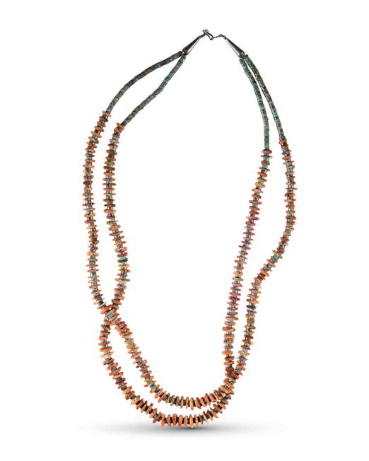 Two Strand Beaded Turquoise and Spiny Oyster Shell Necklace