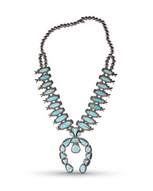 Vintage Navajo Turquoise Squash Blossom Necklace Circa 1950s