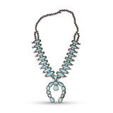 Vintage Navajo Turquoise Squash Blossom Necklace Circa 1950s