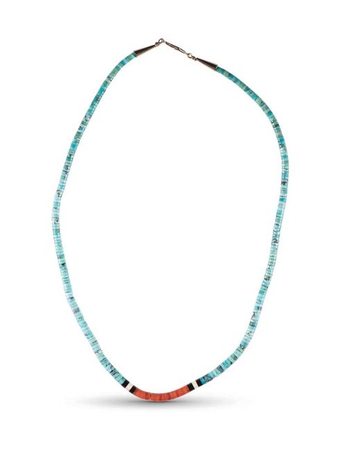 Dan Lovato Beaded Turquoise Necklace with Unusual 14Kt Gold Plunger Clasp